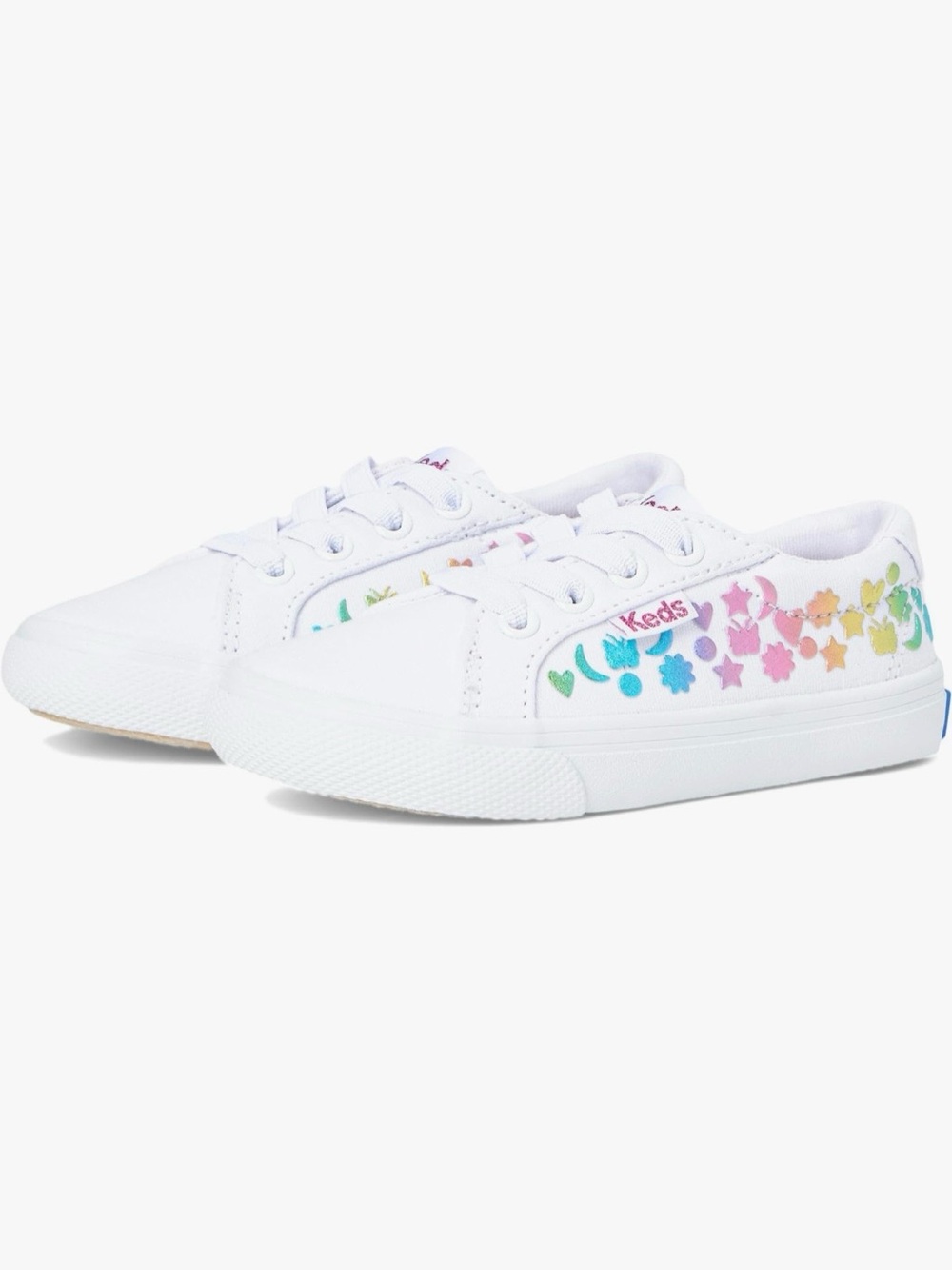 Keds Little Kids White Sneakers with Multicolor Star & Shape Foil Accents - New!